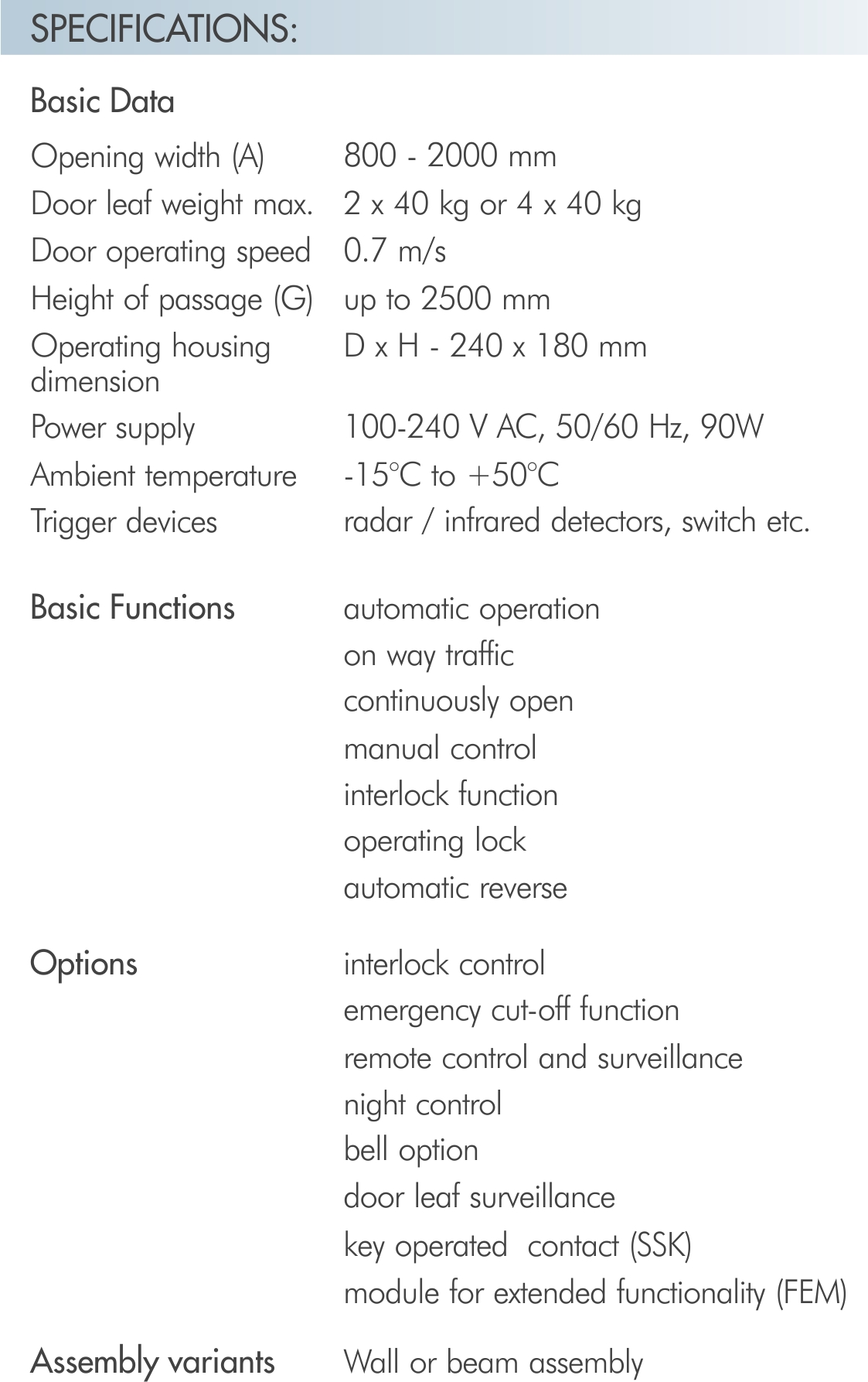 specifications